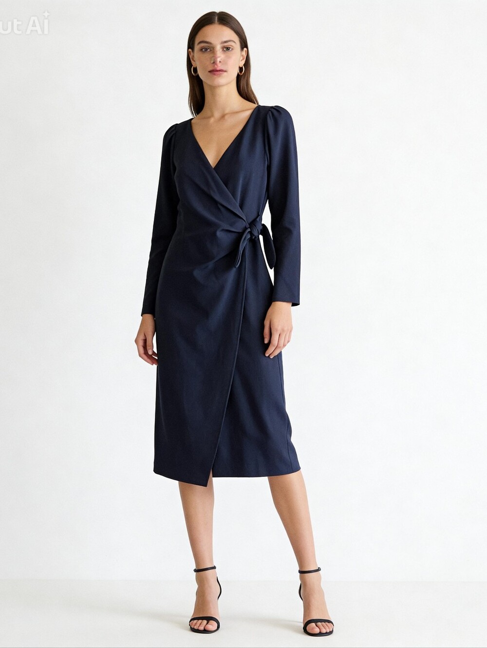 NWT H&M Faux Wrap Dress Blue Stretch SMALL